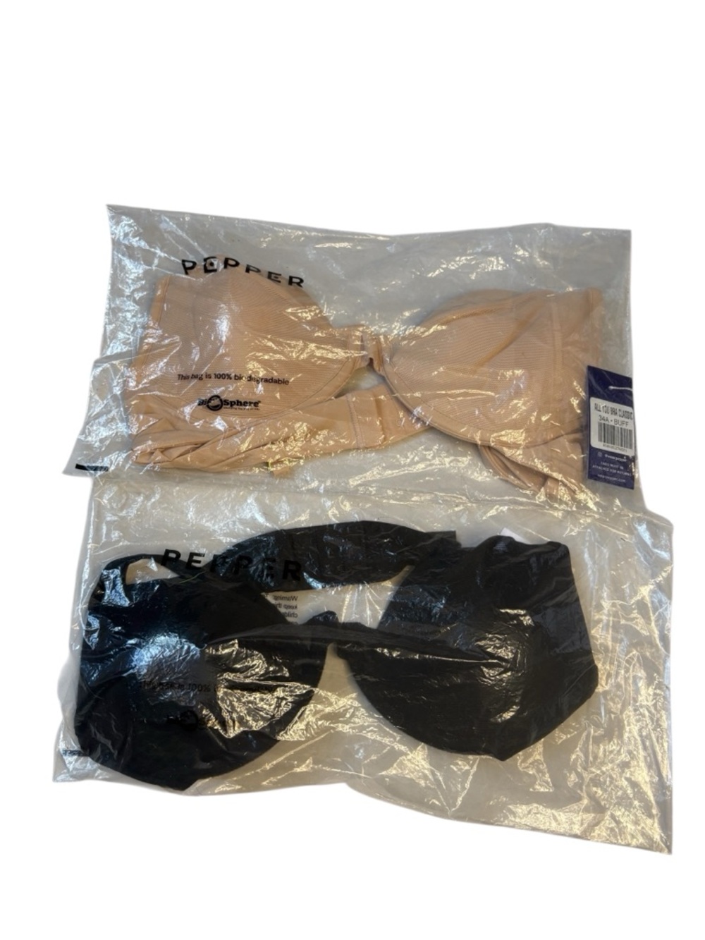 Pepper All You Bra Classic Bundle Black & Buff Small Bust Gap-Free Bra Set NWT